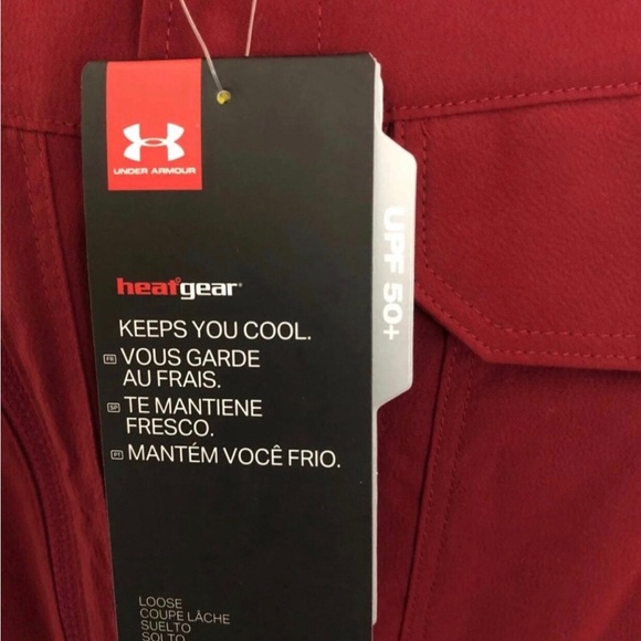 Under Armour Large L UPF 50+ maroon moisture wick vented button logo shirt NWT - Picture 4 of 10